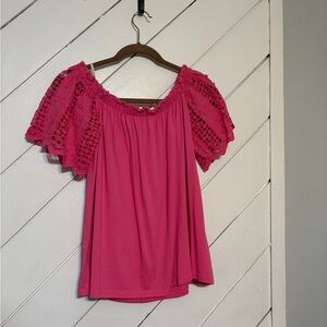 Lilly Pulitzer Fuchsia Blouse with Lace Sleeves